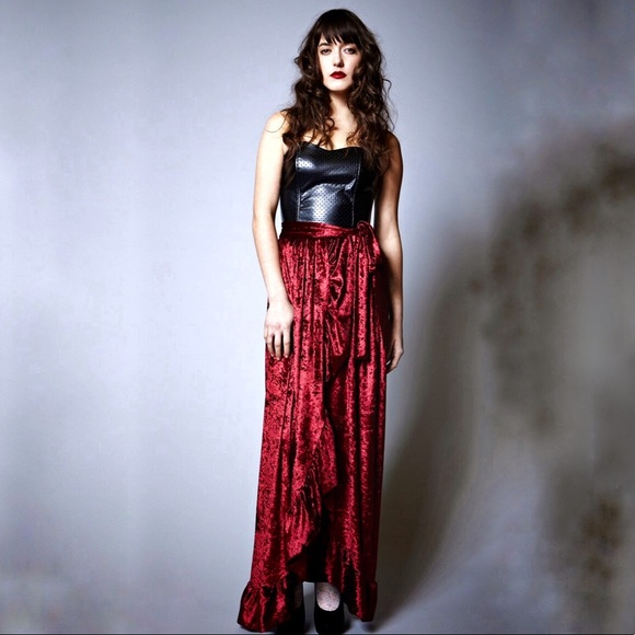 Free People x Misile Burgundy Velvet Wrap Skirt - Picture 8 of 12